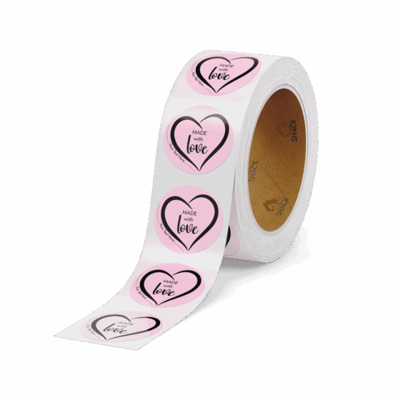 50.8mm Ø Made with Love - Pastel Pink Round Label