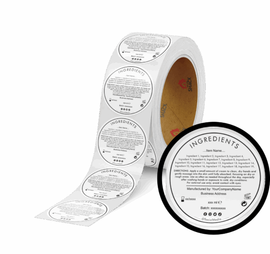 69mm Ø Ingredients Label - White Round Label - Image 2