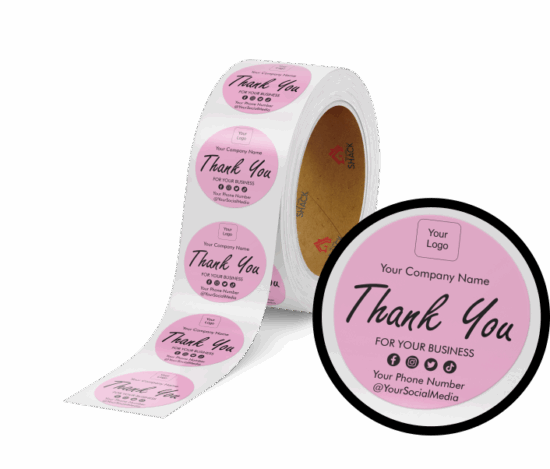 50.8mm Ø Thank You for Your Business - Pastel Pink Round Label - Image 2